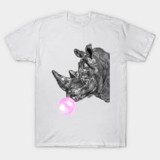 Rhino with Bubblegum in Black and White T-Shirt